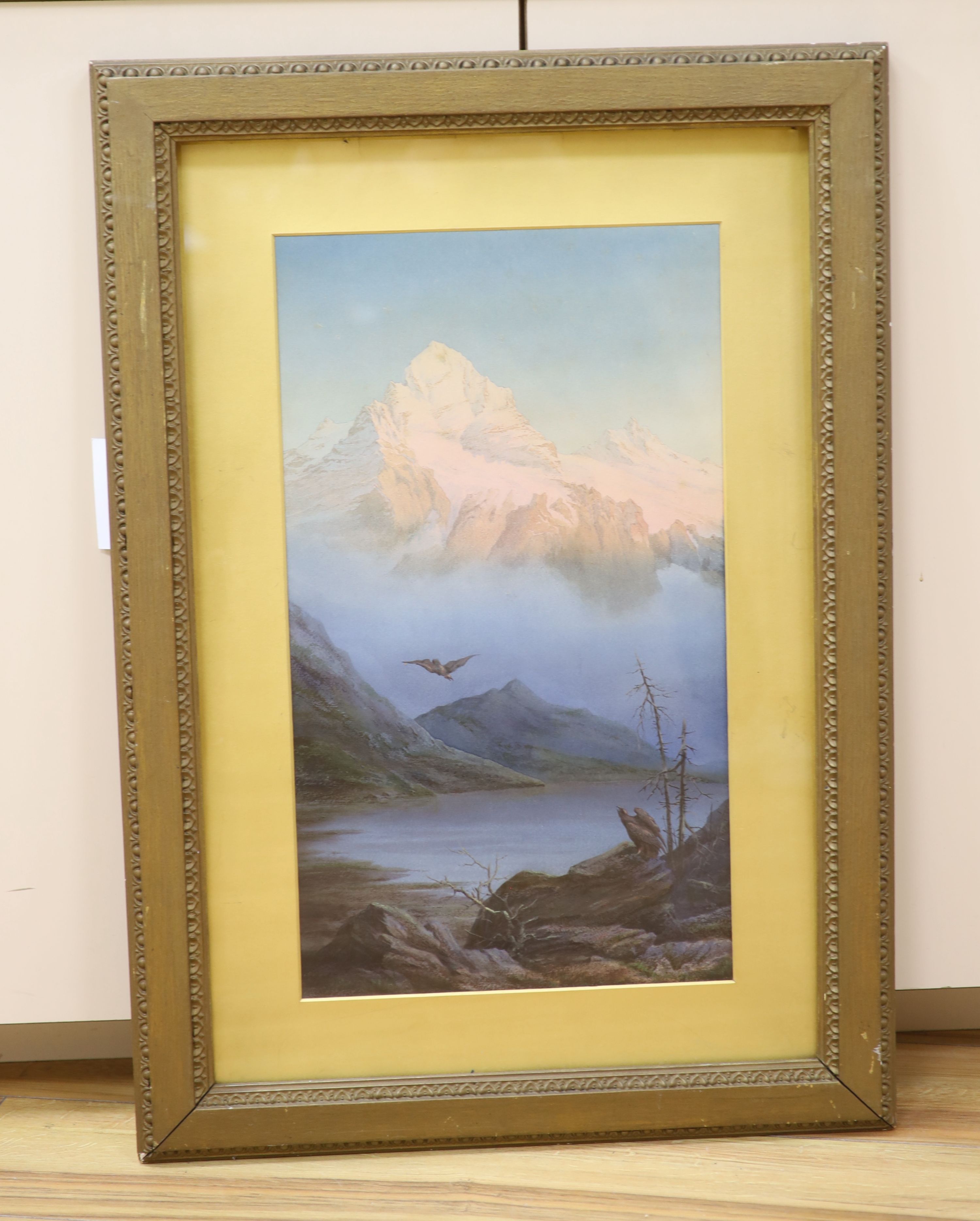 Attributed to Jack Wilkinson Smith (1873-1949), watercolour, The Wetterhorn, label verso, 48 x 27cm